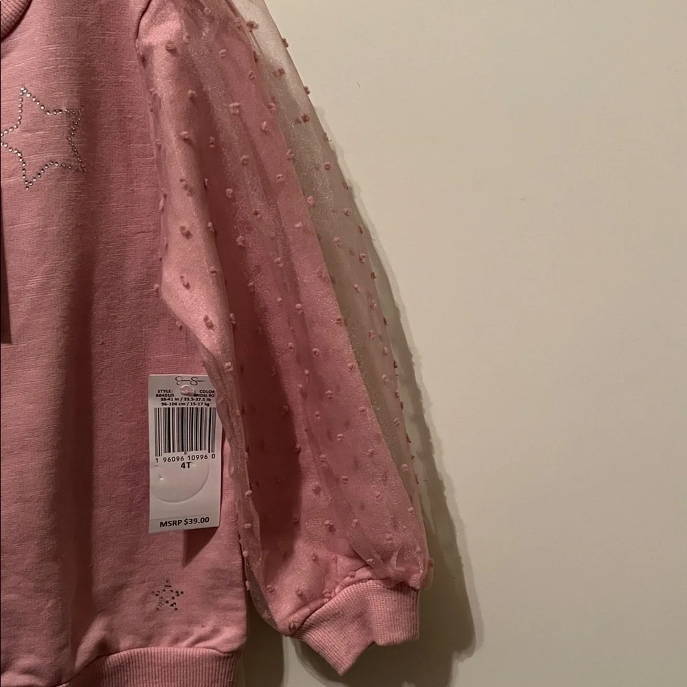 NWT Jessica Simpson Pink Long-Sleeve Top with Sheer Sleeves & Cream Leggings 4T